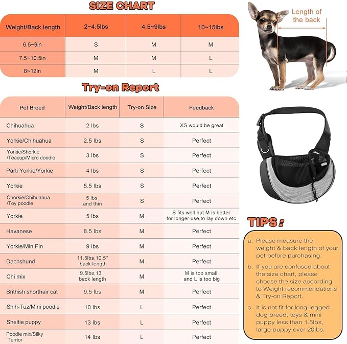 YUDODO Pet Sling Carrier for 5-9 lbs Small Dogs & Cats – Hands-Free Puppy Carrier with Safety Hook, Large Zipper Pocket, Soft Breathable Mesh, Adjustable Strap & Reflective Strip (Gray 3.0 M)