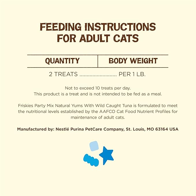 Friskies Purina Natural Cat Treats,Party Mix Natural YUMS with Wild Caught Tuna and Added Vitamins,Minerals and Nutrients - 20 oz. Canister,(Pack of 2)