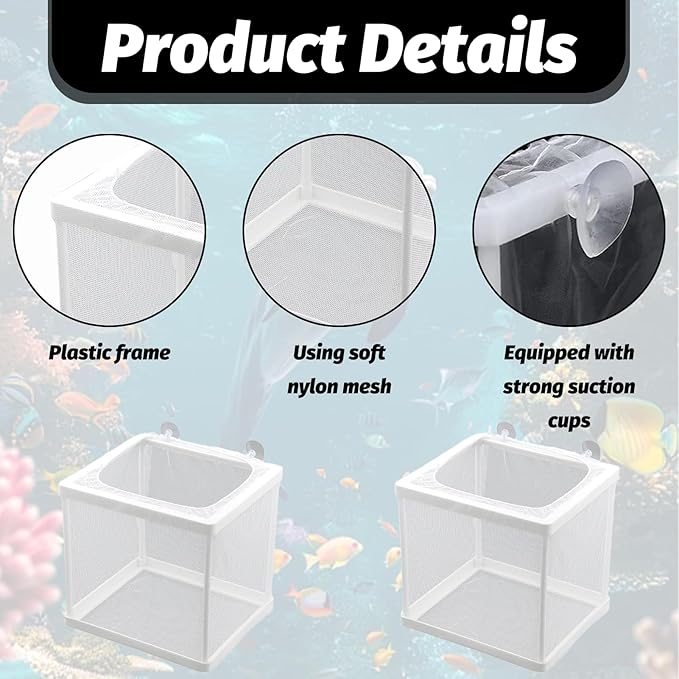 2 Pack Fish Breeder Box for Aquarium,Breeder Box for Fish Tank,Breeding Box for Fish Tank,for Aquarium Juvenile Fishes Separation Net Fry Hatchery with Suction Cups