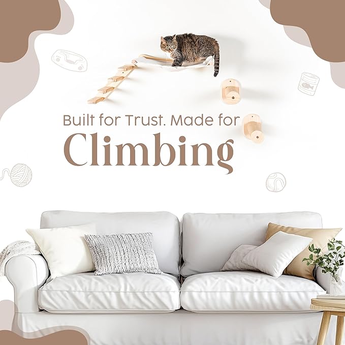 Wall Mounted Cat Shelves – 4-Piece Hammock Set with Ladder & Steps for Small & Large Cats – 45 lb Capacity Wall Mounted Cat Furniture