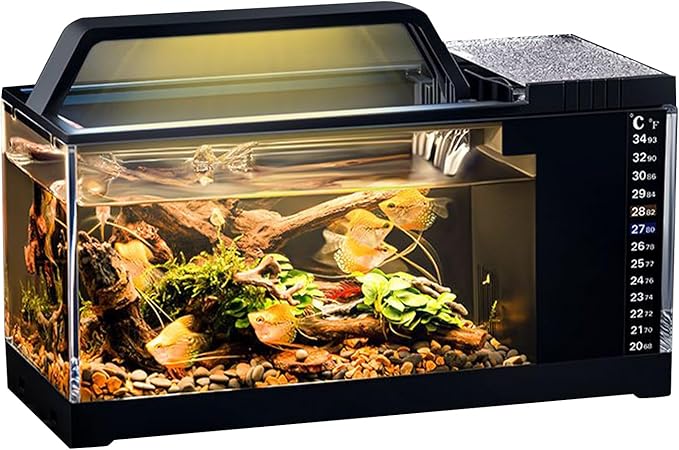 Aquarium Starter Kit - Home Setup Fish Tank Kit, Small LED Filter Bowl | Smart Tabletop Aquatic Tank, Silent Pump Filtration System with Light for Office Desk Room Living Area Display
