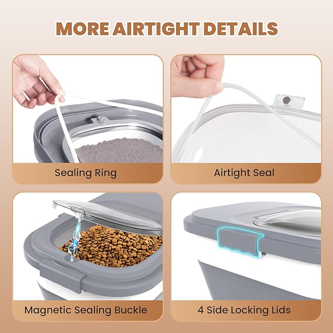 15-23 Lbs Airtight Dog Food Storage Container,Collapsible Dog Food Container with Lid,Wheels,Handle,Large Cat food storage Container with Scoop,Small Food Container for Dog Cat