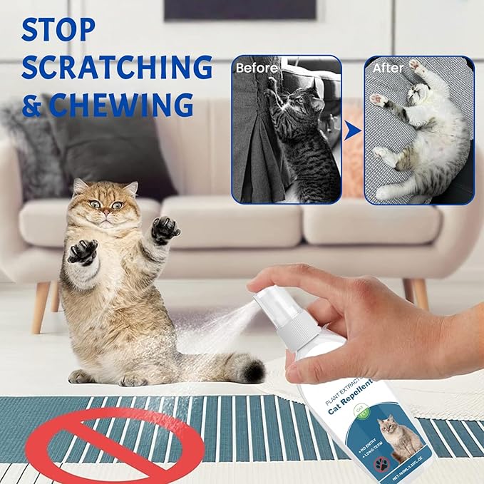 Cat Deterrent Spray, 2Pcs Natural Cat Deterrent Outdoor & Indoor, Effective Cat Spray Deterrent for Urine Marking & Scratch, Citrus Cats Spray for Furniture, Safe for Child & Pet Humane Training Aids
