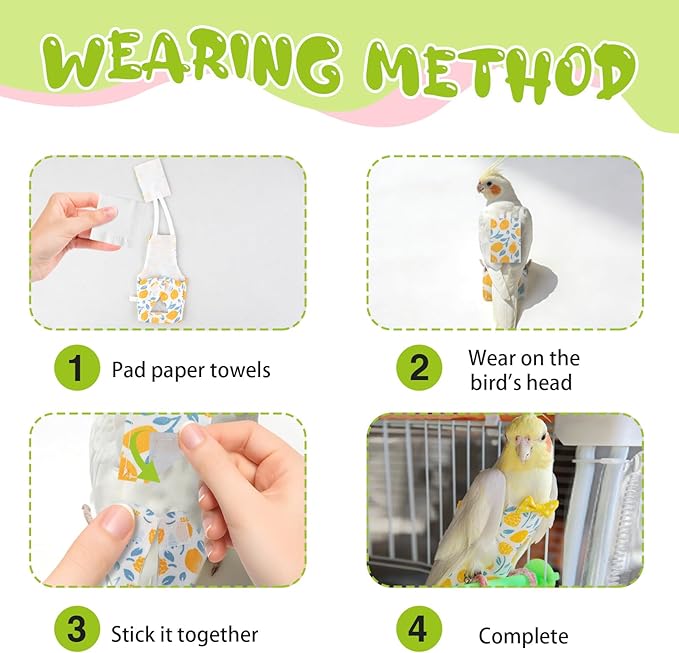 Bird Diaper Flight Suit, 3-Packs Lightweight Reusable Washable Elastic-Straps Parrot Clothes for Peony/Monk Parakeet, Prevents Poop Leaks & Feather Pecking (Peach+Orange+Watermelon, M)