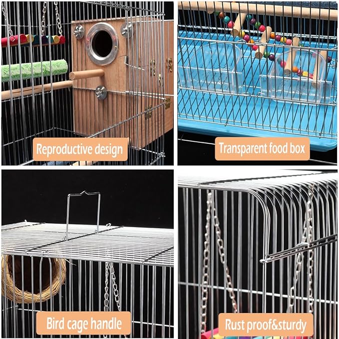 Parakeet Bird Cage, 23.6-inch Wire Birdcage Hanging Bird House with Bird Feeder Waterer and Stand, Bird House Accessories for Budgie Parakeets Finches Canaries Lovebirds Small Parrots Cockatiels