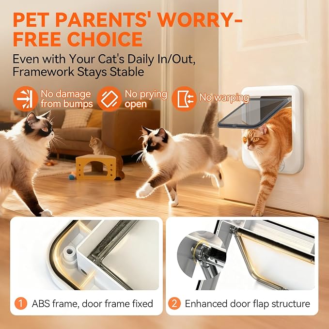 LIBBEPET Cat Door Interior Door, Push & Turn 4-Way Lock Indoor Cat Doors, Reinforced ABS Frame Pet Doors for Cats Up to 18 lbs, Easy DIY Installation for Interior and Exterior Doors, Lagre