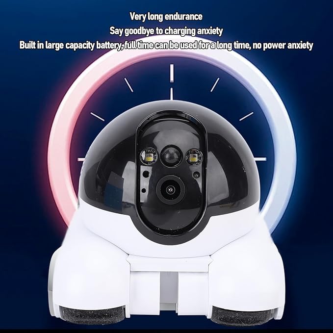 Bewinner Smart Security Camera, 2MP Double Lens Home Baby Pet Monitor with Wheels, Two Way Audio, 1080P WiFi Movable Cat Dog Camera, One Key Following & Remote Control