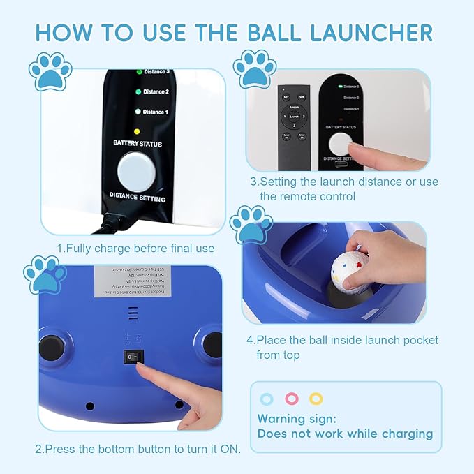 FAHKNS Automatic Ball Launcher for Large Dogs: 40/60/80FT Distance Dog Ball Thrower with Remote Control, 3 Adjustable Distances & Random Mode, 8 Pack 2.5" E-TPU Balls Included