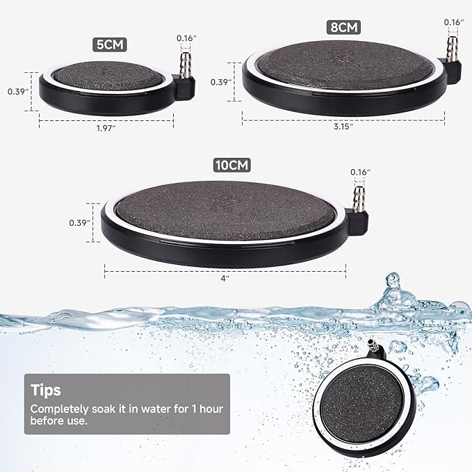 hygger Air Stone for Aquarium: Quiet High Dissolved Oxygen Diffuser Kit for Freshwater or Saltwater Fish Tank and Hydroponic Air Pump-Disc 2 x 2 Inch Air Bubble Stone 2 Packs