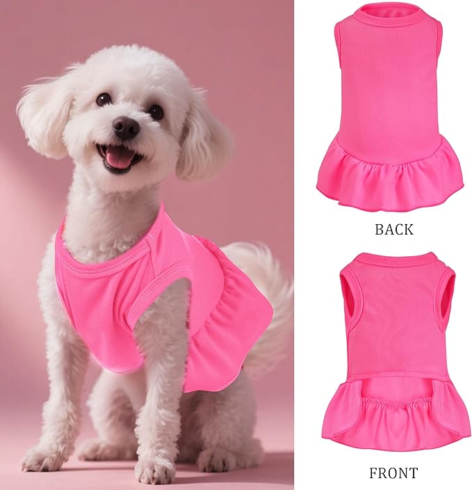 Dog Dresses Cat Skirt Solid Color Dog Clothes Summer Sleeveless Puppy Girl Clothes for Small Pet Dogs Cats (Rose Pink, X-Small)