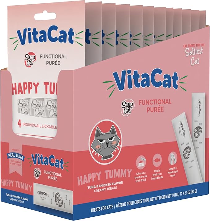 Salty Cat Happy Tummy Natural Tuna & Chicken Functional Tube Treats for Cats (12 Packs)