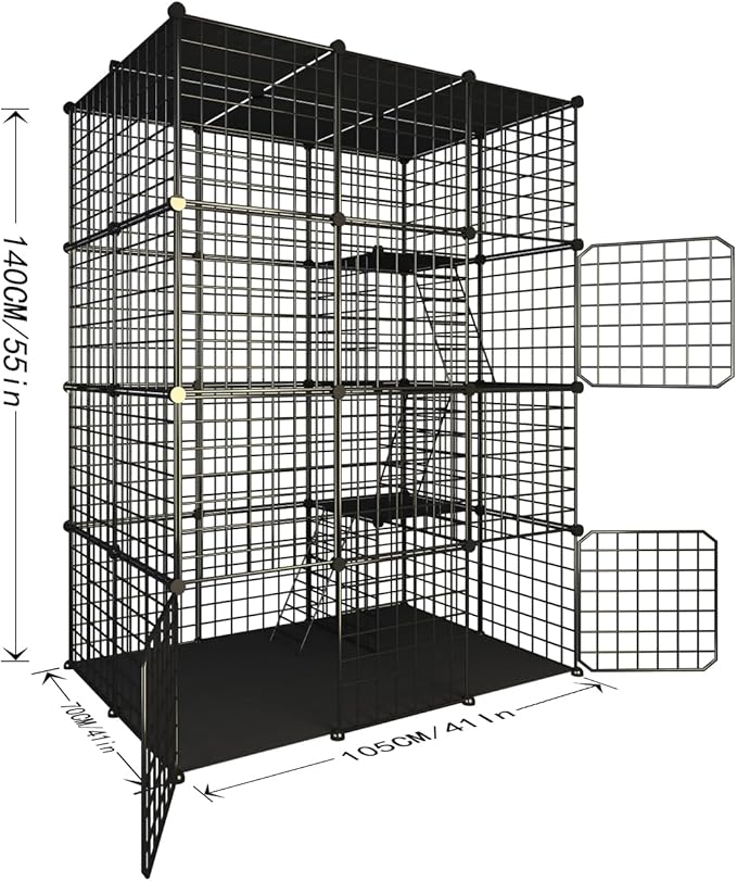 Indoor Cat Cage Enclosure DIY,Cat Playpen Catio Thick Metal Wire Kennels for 1-3 Cats Kitten Cage Detachable Patio Cat Crate （Only Cage）