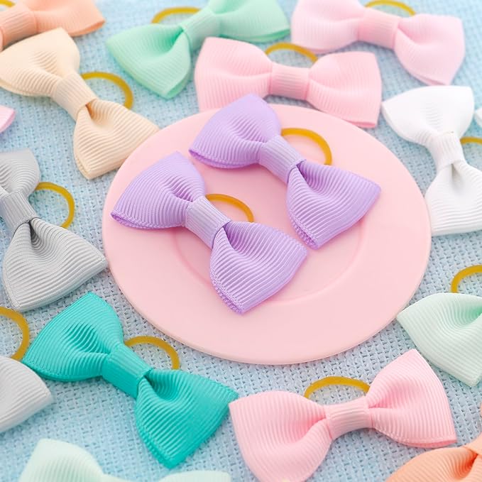 Puppy Dog Hair Bows: 2 inches with Rubber Bands Small Pet Grooming Girl Doggy Accessories 60pcs (30 Pairs)