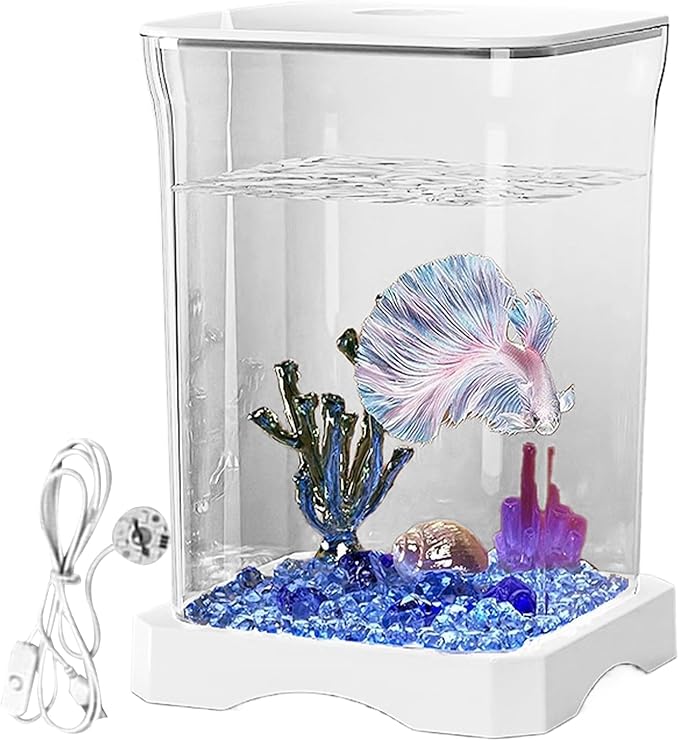 Glass Betta Kit, Glass 5x5x5 Inch | Elegant Glasss Aquarium with Stackable Design, Desktop, Countertop, Stackable Cube Tank for Home Office School