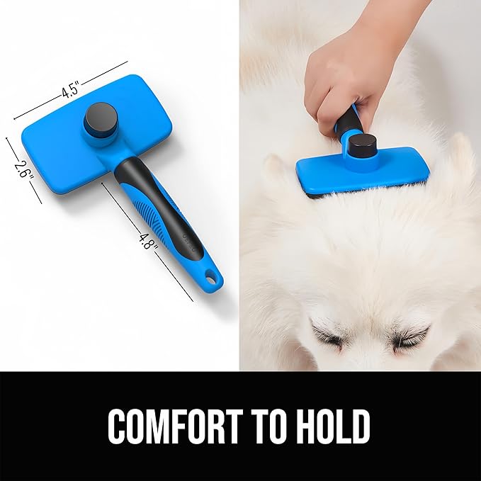 3 PCS Grooming Kit for Dogs & Cats,Self-Cleaning Slicker Brush with Nail Clipper and Trimmer (Blue)