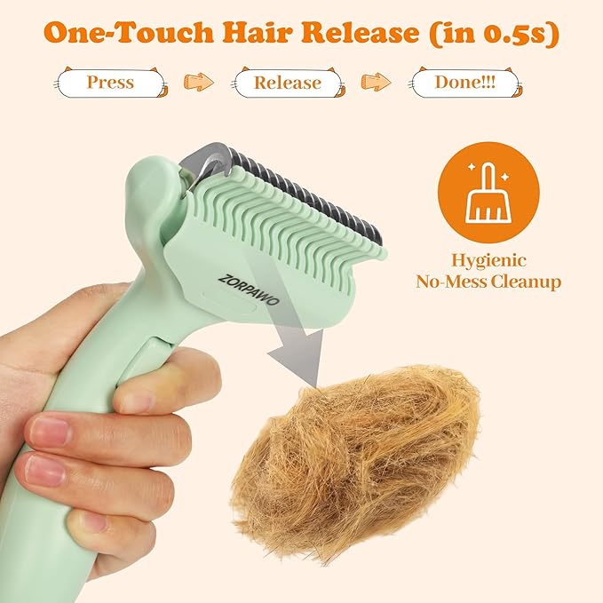 Dog Deshedding Brush & Dematting Comb for Cats - Removes Mats, Tangles & Loose Hair Painlessly, Professional Undercoat Rake for Long Haired Pets(Green)