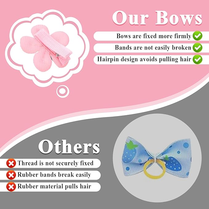 30Pcs Dog Bows with Clips, Charming Dog Hair Bows for Small Dogs, Pink Puppy Bow Perfect-Dog Accessories Girl(Various Bow Styles)