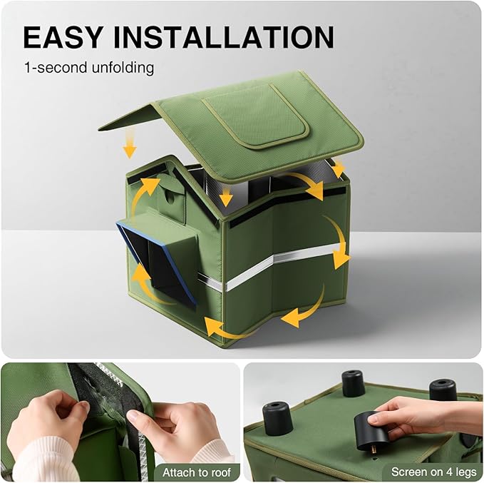 Outdoor Cat House for Outside with Camera Cat-Attracting Eave Design and Cat Toys Feral Stray Shelter Weatherproof in Garage Yard Porch (Include Camera)