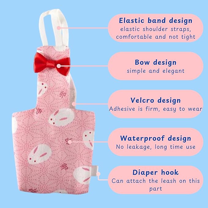 Pigeon Diaper Harness and Bird Leash Set, Birds Diapers for Pigeons and Leash Pigeon Harnesses, Diapers for Birds Cockatiel Parrot Parakeet, Macaw Harness and Leashes Pants (L-Pink Rabbit)