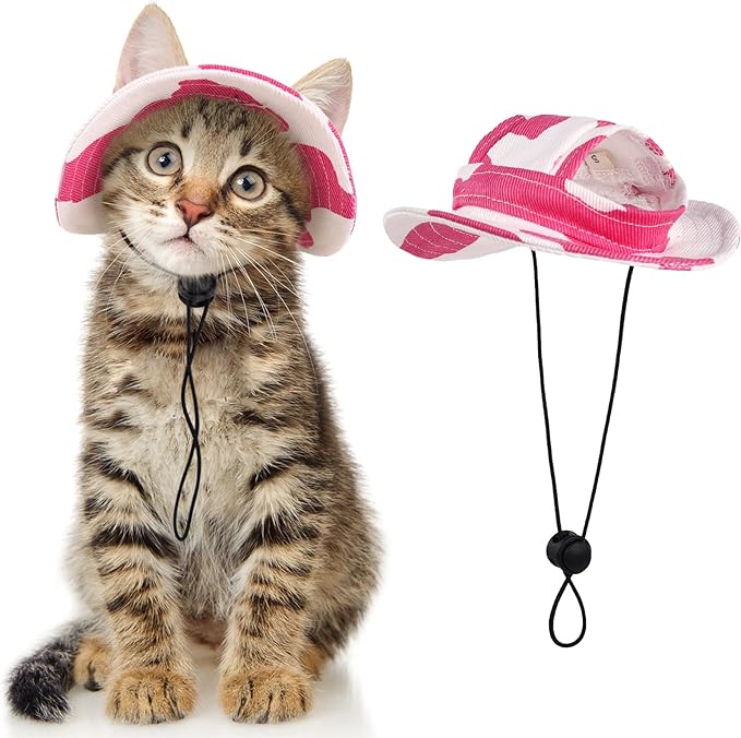 DENTRUN Cat Hats for Cats Only, Cat Cowboy Hats with Ear Holes Tiny Pets Birthday Party Costume, Cat Headwear Mini Cowboy Hat, Funny Sombrero Kitten Hat Chihuahua Beanie Cap Party Decorations