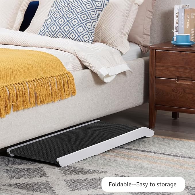 unipaws Foldable Wooden Pet Ramp with Adjustable Height, Dog Ramp to Reach High Bed and Couch, Durable Pet Ladder with Updated Non-Slip Yoga Mat for Small Dog and Cat