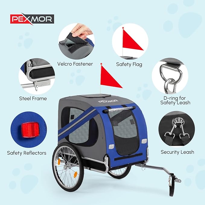 PEXMOR Dog Bike Trailer - Folding Pet Cart w/Universal Hitch, Cargo Carrier for Dog & Quick Release 20" Wheels & 3 Entrances