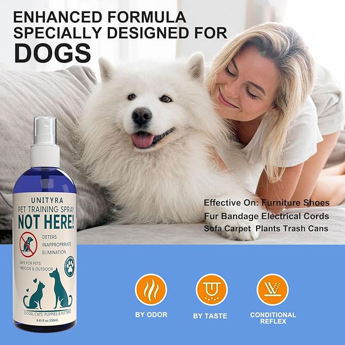 Not Here Spray for Dogs, Cats & puppies– Pet Urine & Chewing Deterrent – Indoor & Outdoor Pee Repellent Spray– Stops Peeing, Pooping – Potty Training & Behavior Corrector for Furniture Carpet & Floors