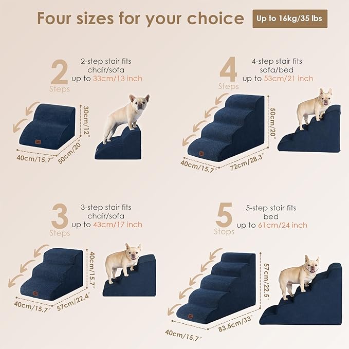 EHEYCIGA Curved Dog Stairs Ramp for High Beds 22.6" H, 5-Step Dog Steps for Small Dogs and Cats, Pet Stairs for High Bed Climbing, Non-Slip Balanced Pet Step Indoor, Navy