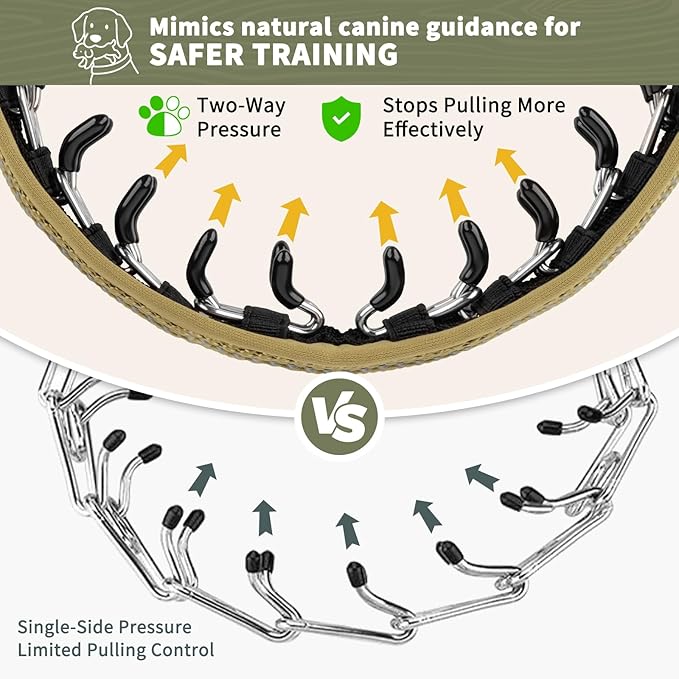 Mayerzon Martingale No Pull Collar for Medium Large Dogs German Shepherd Doberman Pitbull, Patented Anti Pull Correction Dog Collar for Walking Training, Reflective, Adjustable, Hidden(M, Khaki)