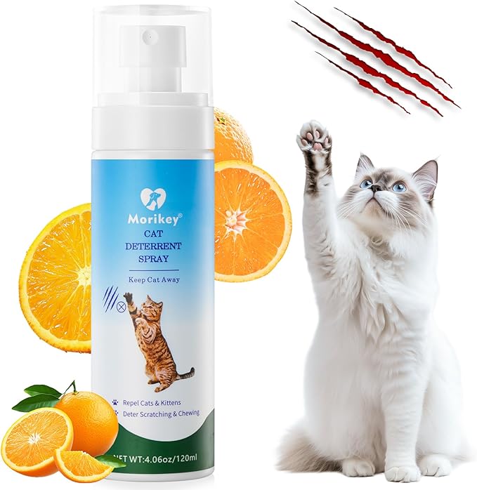 Cat Deterrent Spray, Natural Cat Repellent Spray for Indoor & Outdoor, Anti-Scratch Deterrent for Furniture, Sofas, Rugs, Curtains, Plants, Alcohol-Free, for Kittens and Cats 4.06 Oz