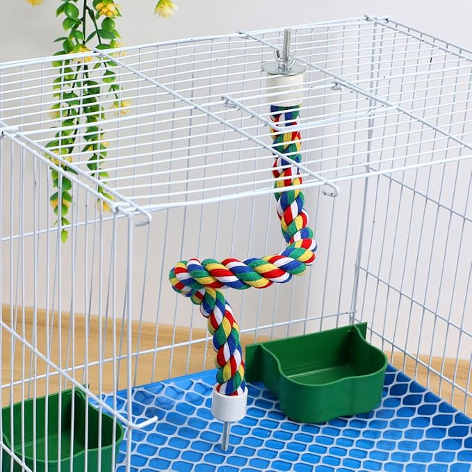 Colorful Bird Rope Perch Stand, Birdcage Swing Spiral Toys, Bird Climbing Standing Bungee Rope Perches Chew Toys Cage Accessories for Cockatiels Parrots Birds (15.7 inch /40 cm)