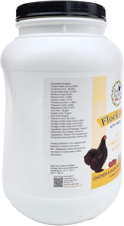 Fresh Eggs Daily Flock Flax – Natural Flaxseed Supplement for Chickens & Ducks – Enhances Omega-3 Levels, Supports Feather Health, and Strengthens Eggshells – 4 lb