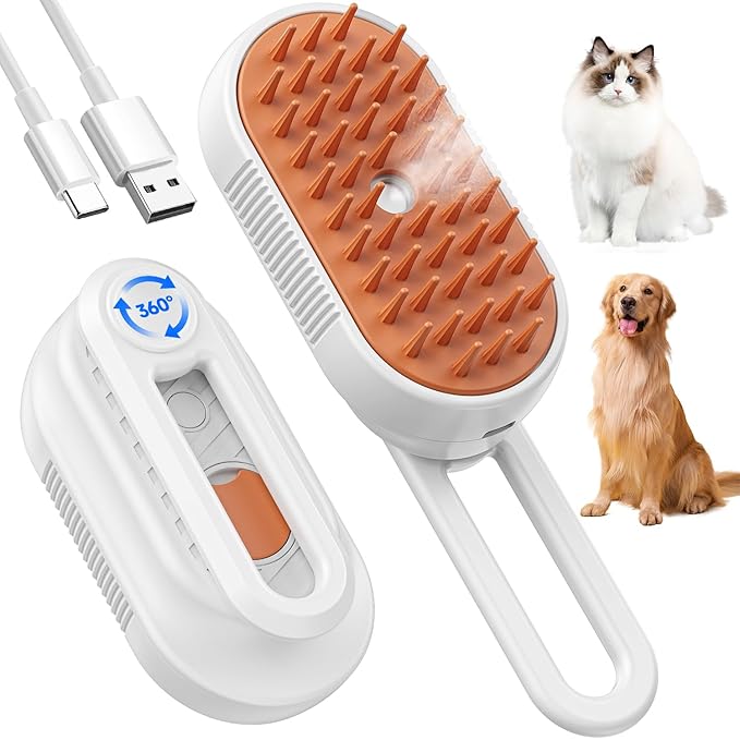 Cat Steam Brush for Shedding, 4 in 1 Brushs with Foldable Handle, Steam Brushs for Cats, Spritz Defur Comb for Cats, Water Brush for Cat, Pet Spray Hair Removal Comb