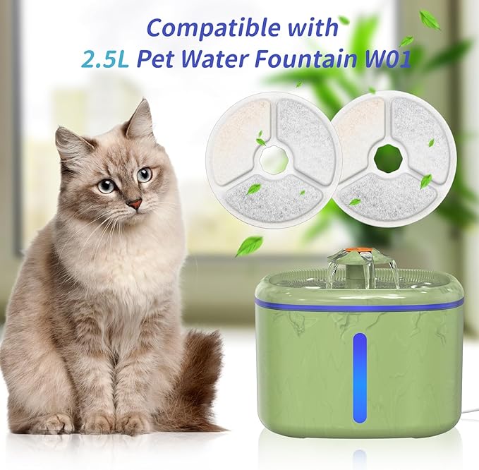 8 Packs Cat Water Fountain Replacement Filters - Specific Fit for W01 Pet Fountain, 3.5L/118oz Capacity with Multi-Stage Filtration (Individually Sealed)