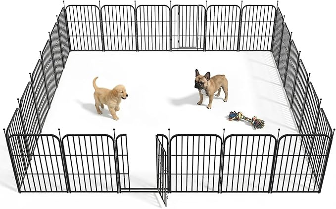 Metal Dog Playpen 40" 24 Panels with 2 Doors for Medium Large Dogs, Indoor Outdoor Exercise Pen for Yard RV Camping, Thickened Steel Tube, Gravity Lock & Ball Head Iron Rods