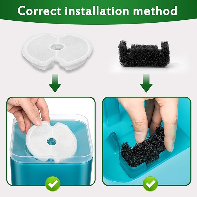 Cat Water Fountain Filter, Multiple Filtration Pet Water Fountain Replacement Filter,4 Cotton Activated Carbon Cat Fountain Filters and 4 Pre-filter Sponges (4+4 Pack)