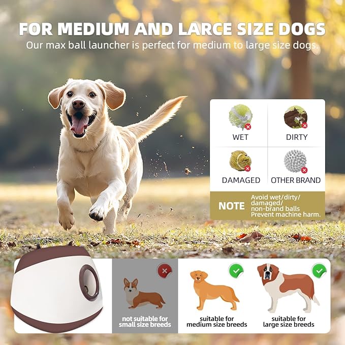 AutoDog Ball Launcher - Large Silent Dog Ball Thrower with Remote Control, 3 Adjustable Distances (40t/60ft/80ft), Rechargable,Includes 6 Durable 2.5" Balls for Medium/Large Dogs (Orange, Large)
