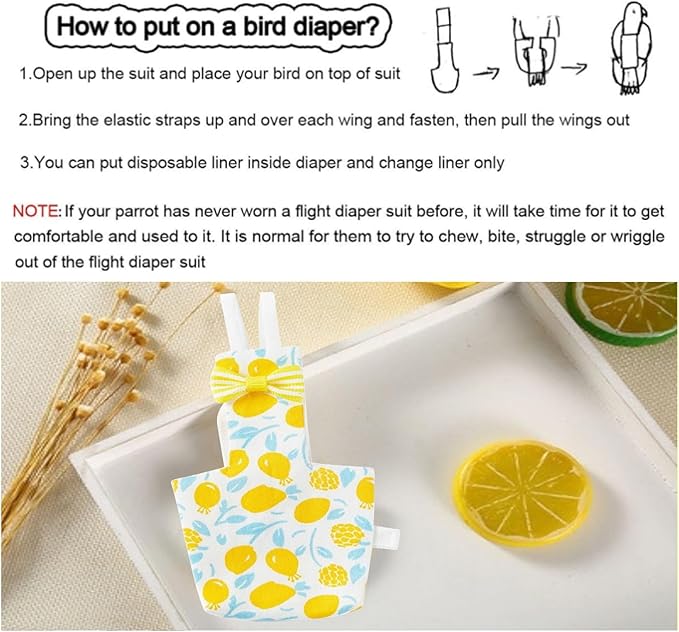 Bird Diaper Carrier Flight Suit Straps, Reusable Training Diaper Set Liners with Hook and Tow Eyes for Parrots and Cockatiels (Strawberry Red, S)