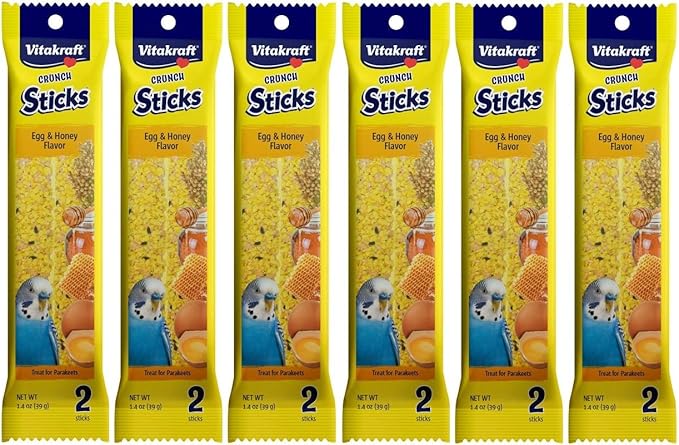Vitakraft 6 Pack of Crunch Sticks Egg & Honey Flavor Parakeet Treats, 2 Sticks Per Pack