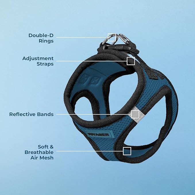 Best Pet Supplies Voyager Step-in Air Harness - All Weather Mesh, Reflective, No Pull Harness for Dogs, Cats - Secure with Hook & Loop Fastener, Buckle, Double D-Rings - Blue/Black Trim, S