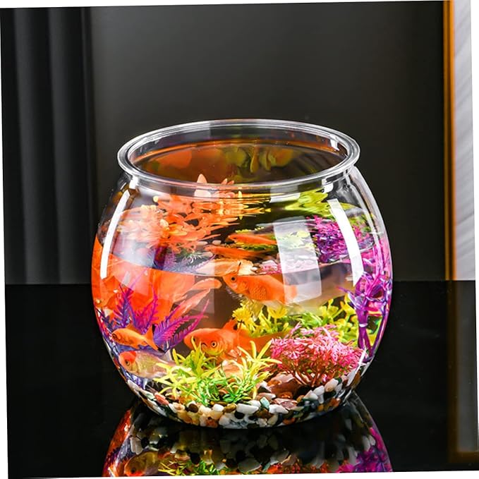 Transparent Plastic Fish Bowl Tank Small Aquarium for Betta Fish Goldfish Portable Round Design Easy Maintenance Fall Resistant for Home Office Turtle Care