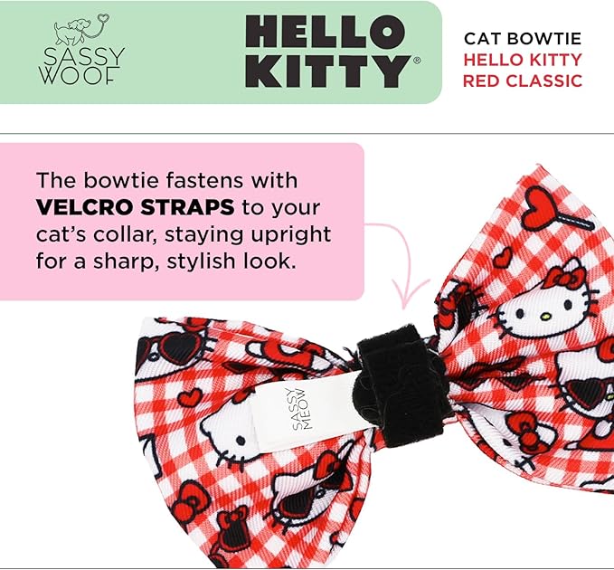 Sassy Woof Hello Kitty® Red Bowtie for Cats – Velcro Straps, Durable, Comfortable, Patented Design, Stylish Pet Accessory