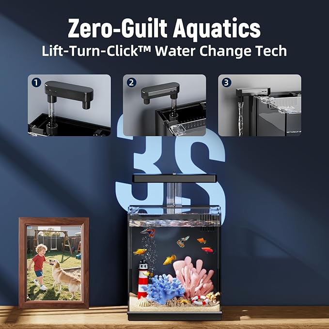 Betta Fish Tank, 2 Gallon All-in-One Aquarium Kit with Filtration & LED Light, Self-Cleaning Aquarium for Beginners, Kids, Gifts for Men，Teen Boys