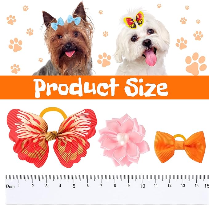 Janinka 36 Pieces Dog Hair Bows with Rubber Bands Easter Butterfly Bows for Small Size Dog Girl Flower Pearls Elastic Hair Ties Bands for Pets Puppy Cats Grooming Accessories(Fresh Color)