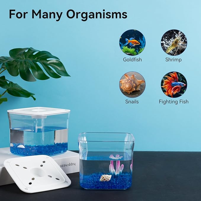 Small Betta Fish Tank - Mini Fish Aquarium Tank for Temporary Space, 0.2 Gallon Stackable Plastic Fish Bowl for Short-Term Use, Desktop Cube Tank for Small Fish, Insect, Shrimp, Crab, Spider