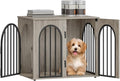 26.8'' Wooden Dog Crate Furniture, Indoor Dog Kennel Dogs Cage for Small Dogs, Heavy Duty Dog Crates Decorative Pet House End Side Table TV Stand, Greige DFC85505B
