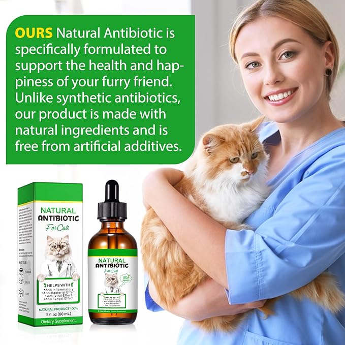 Natural Antibiotic Liquid Drops for Cats - Supports Immune System, Allergy & UTI Relief with Fast Absorption & Digestive Aid - Chicken Flavor for All Ages & Breeds, 2 fl oz (60ml)