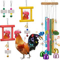 7 Pcs Chicken Toys, Hanging Chicken Wind Chime, 2 Pcs Coop Mirror Toys with Bells 4 Pack Beak Grinding Stones, Musical Coop Accessories for Hen Rooster Chick Poultry Bird (Rose Red, Yellow)
