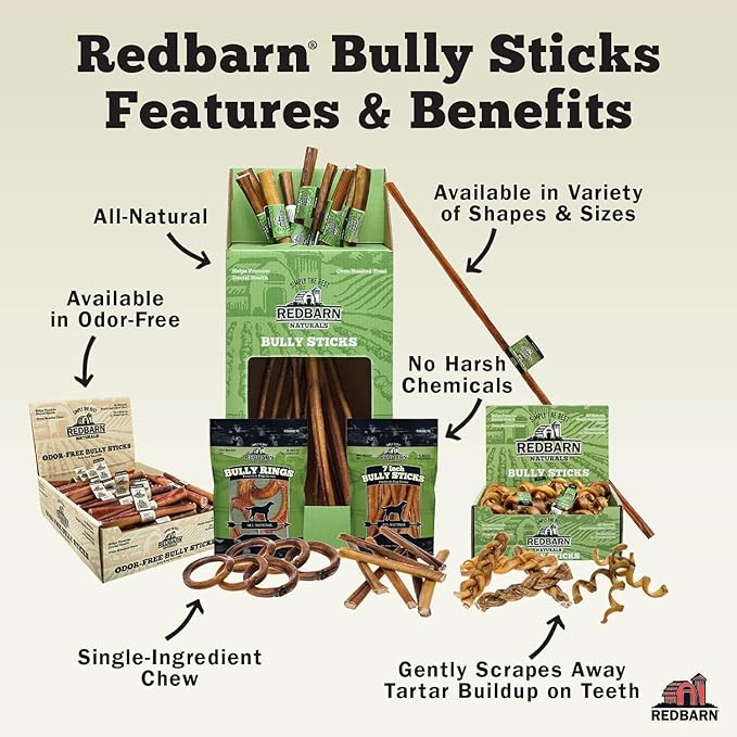 Redbarn Pet Products All Natural 8"-12" Braided Bully Sticks for Medium & Large Dogs - Healthy Long Lasting Beef Chews Variety Party Pack - Single Ingredient Low Odor Rawhide Free - 1 lb Bag