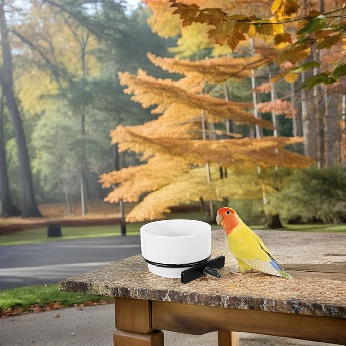 YARNOW Ceramic Bird Feeder Bowl Detachable Hanging White Parakeet Food Dish for Bird Cage Feeding and Watering Supplies